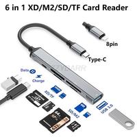 6 in 1 iPhone XD Card Reader to Lightning M2 Card Reader XD Picture Card Adapter for SD/Mouse/TF Type C Reader with Charging