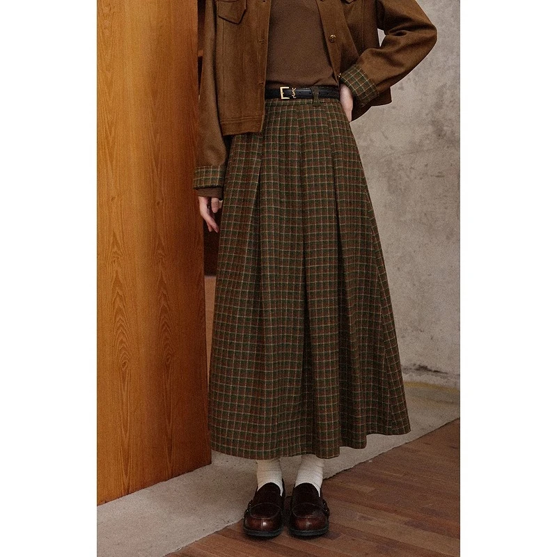 

ALXNAN французские юбки в клетку в стиле ретро с высокой талией на молнии, свободные юбки трапециевидной формы, новая осенне-зимняя женская одежда для поездок на работу L57315