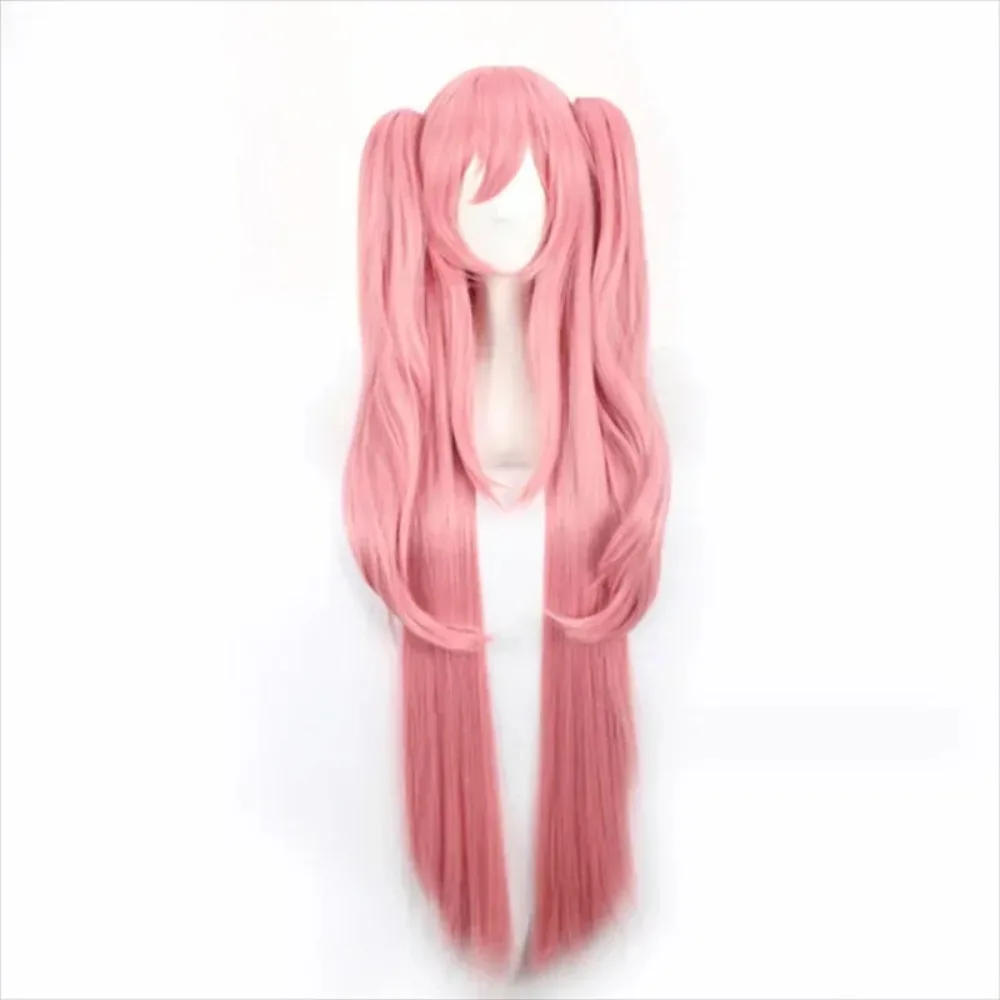 Peluca de Cosplay de Anime Owari no Seraph Of The End Krul Tepes, pelo sintético rizado largo rosa de 100CM, peluca de Cosplay de cola de caballo doble