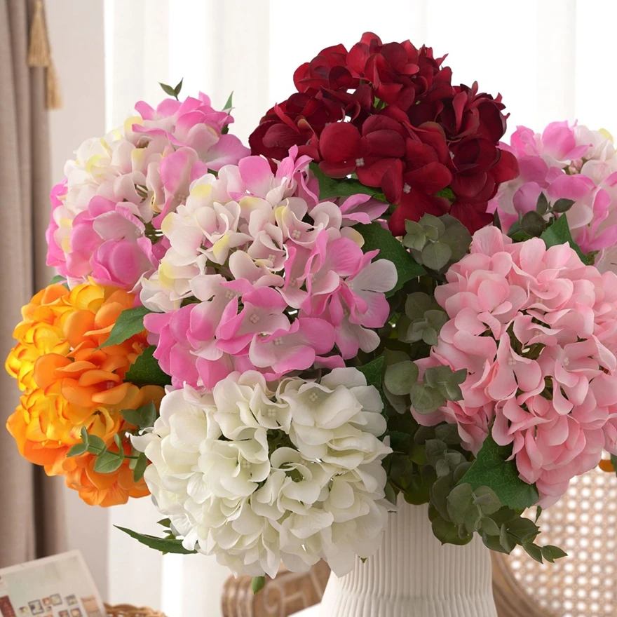 

Artificial Flowers Fake Silk Hydrangea Bridal Bouquets Wedding Decorations Home Room Table Accessories Garden Party Festival DIY