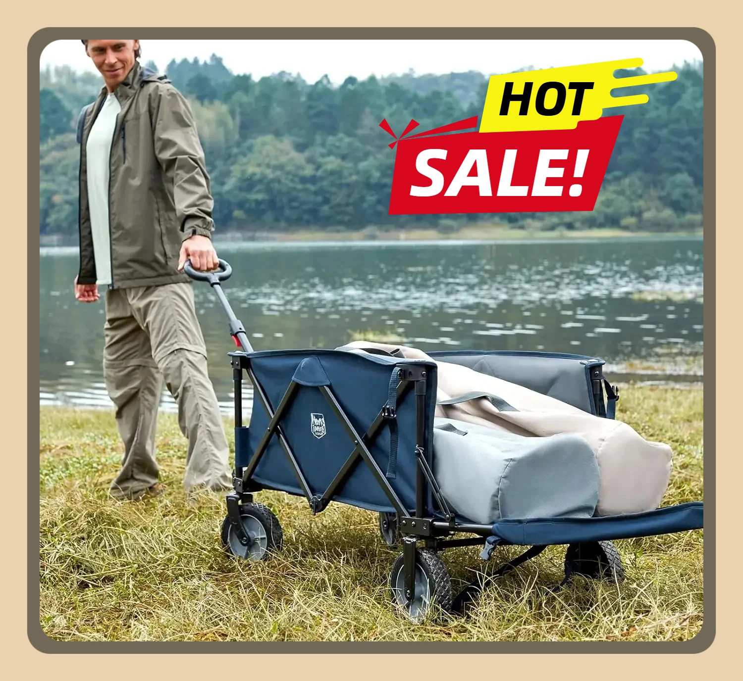 

Folding Wagon Cart with Tailgate with Adjustable Handle, Foldable Utility Wagon 300lbs Heavy Duty