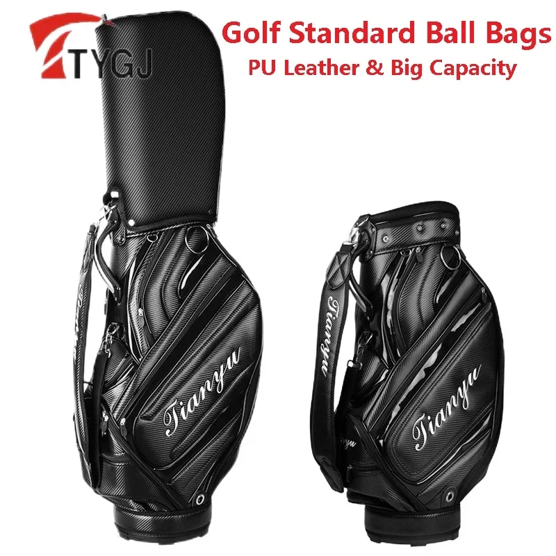 

TTYGJ Men Durable Golf Bags PU Leather Golf Standard Ball Bag Portable Large Capacity Stand Pack Can Hold 14 Clubs Golf Supplies