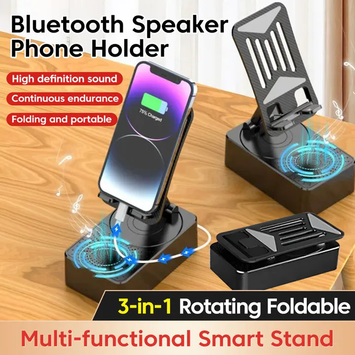 

Phone Holder 3 in 1 Wireless Audio Bluetooth Speaker Adjustable Foldable Desktop Holder For Family Live iPhone Xiaomi Lazy Stand