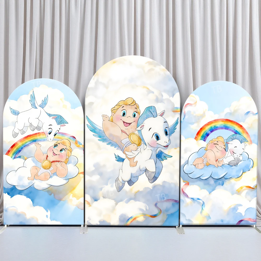 

TB Baby Cupid Little Angel Arch Backdrop Cover for Baby Shower Kids Birthday Party Decor Photo Background Wall Elastic Fabric