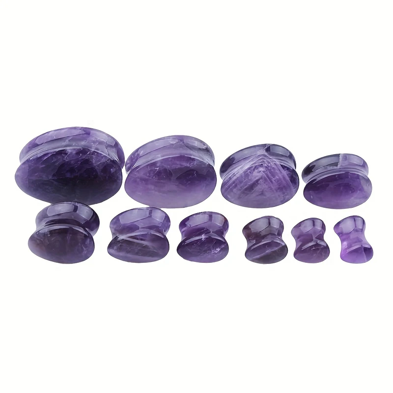 1 Pair Of Water Droplet-shaped Amethyst Stone Earplugs Gauges Tunnels Strecher Expander Piercing Jewelry For Men Women 6mm-16mm