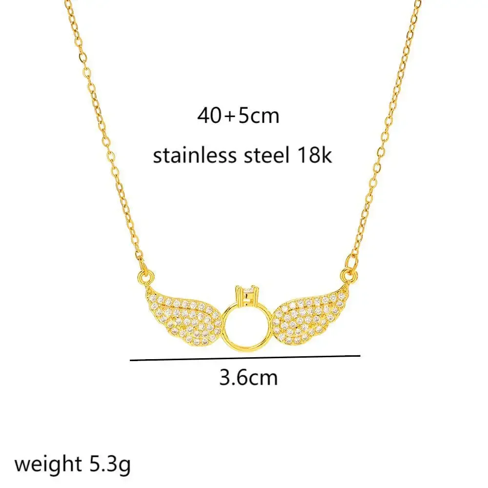 Новейшее ожерелье из титановой стали с инкрустацией бриллиантами и крыльями ангела — аксессуар для женских цепочек на ключицу.