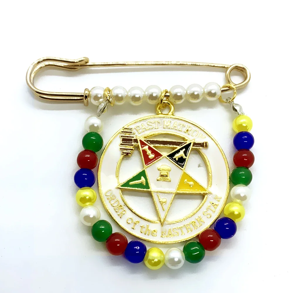 Exquisite hand-made enamel metal Order of the Eastern Star society OES badge pendant bead brooch pin