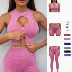1/2 Piece Workout Clothes Women Sports Bra Set Yoga Suit Zipper Fitness Tights Scrunch Butt