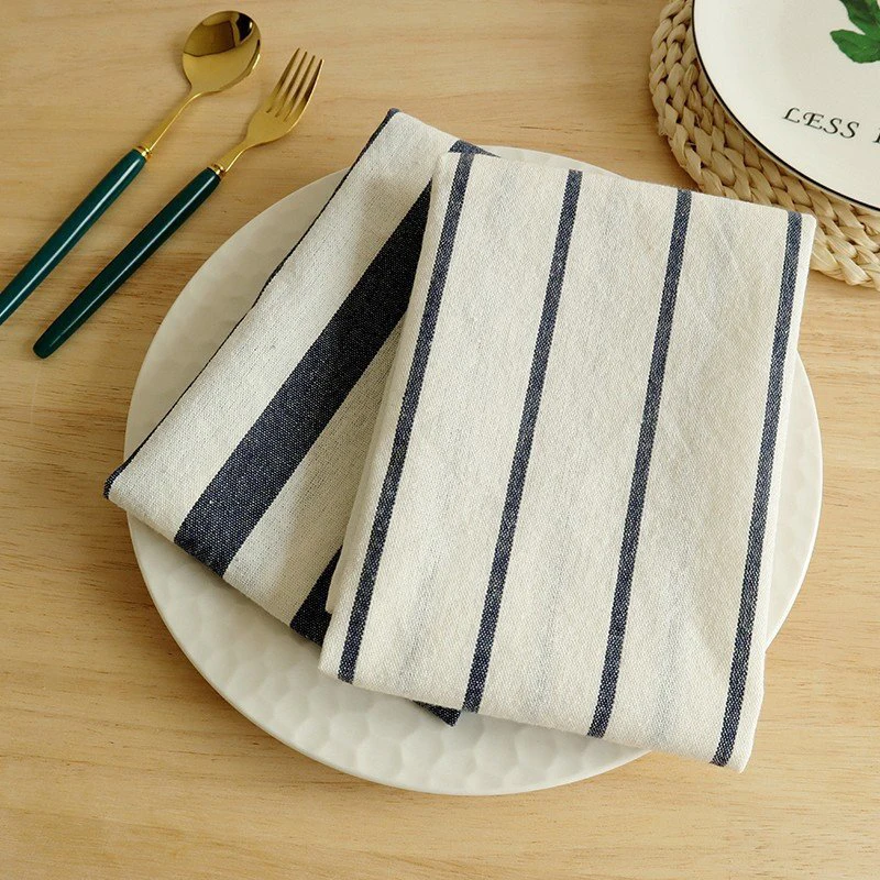 Cotton Stylish Western Tablecloth Chic Atmosphere Enhancement Blue Gingham Stripe Pattern Fully Washed Small Table Runner