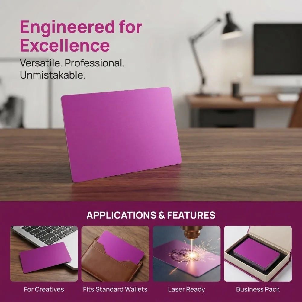 50Pcs Aluminum-magnesium alloy Aluminum Sheet Purple color Thin style Metal Card Blank surface Marking Sheet Metal carving