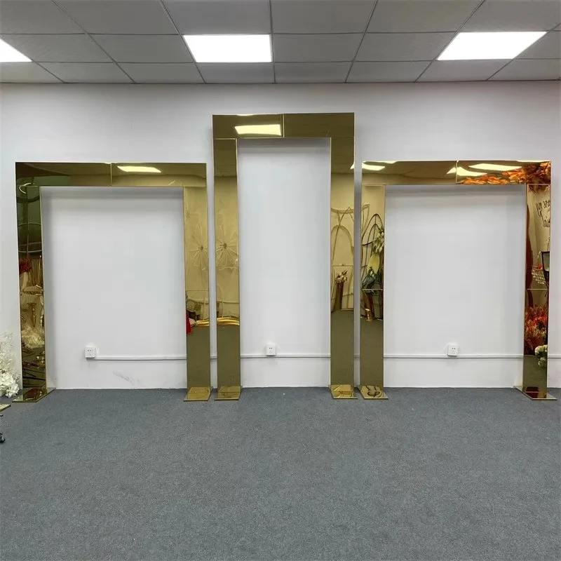 

3pcs Shiny Gold Wedding Ceremony Arch Door Backdrop Stainless Steel Backdrop