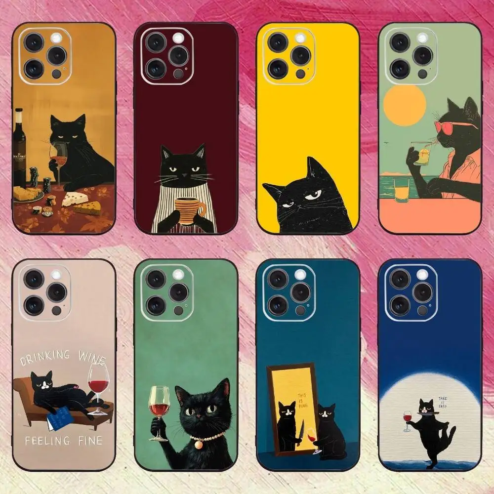 

Funny Cat Daily Life Phone Case For iPhone17,16,15,14,13,12,11 Plus,Pro Max Soft Black Cover