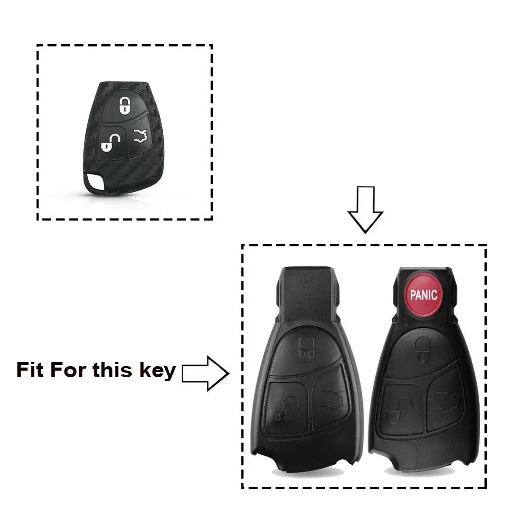 

3-Button Car Key Fob Cover – Carbon Fiber PatternSoft Silicone For Mercedes Benz W203 W204 W211 B C E ML S CLK CL Key Shell Case
