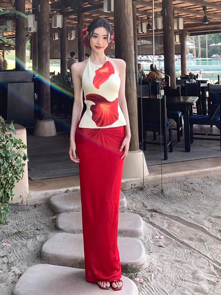 

WEIRD PUSS романтический нежный женский принт Bal Ne висячий жилет женский облегающий комплект с юбкой летний модный костюм из двух предметов