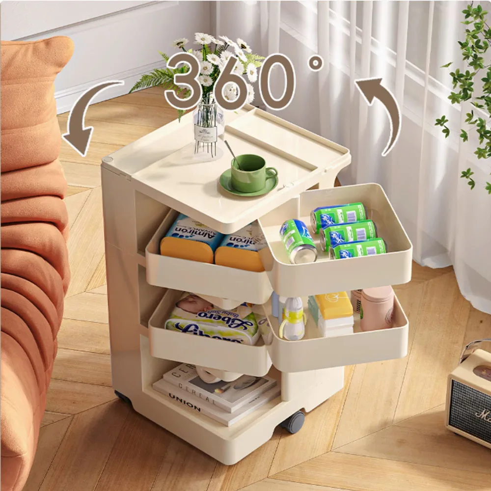 

Nightstands Multi-functional Movable Night Table Organizer Cosmetics and accessories storage, rotatable drawers