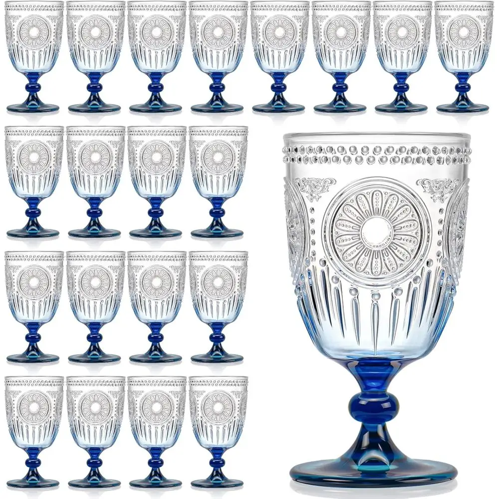 

Набор из 24 пластиковых винтажных бокалов для вина, 400 мл, многоразовые, с синим градиентом, ретро-дизайн, небьющиеся, на ножке