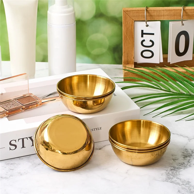 3,5 en cuenco mezclador de mascarilla facial DIY de acero inoxidable dorado 	   Cuencos de esteticista para el cuidado de la piel y el uso en salón-AS97