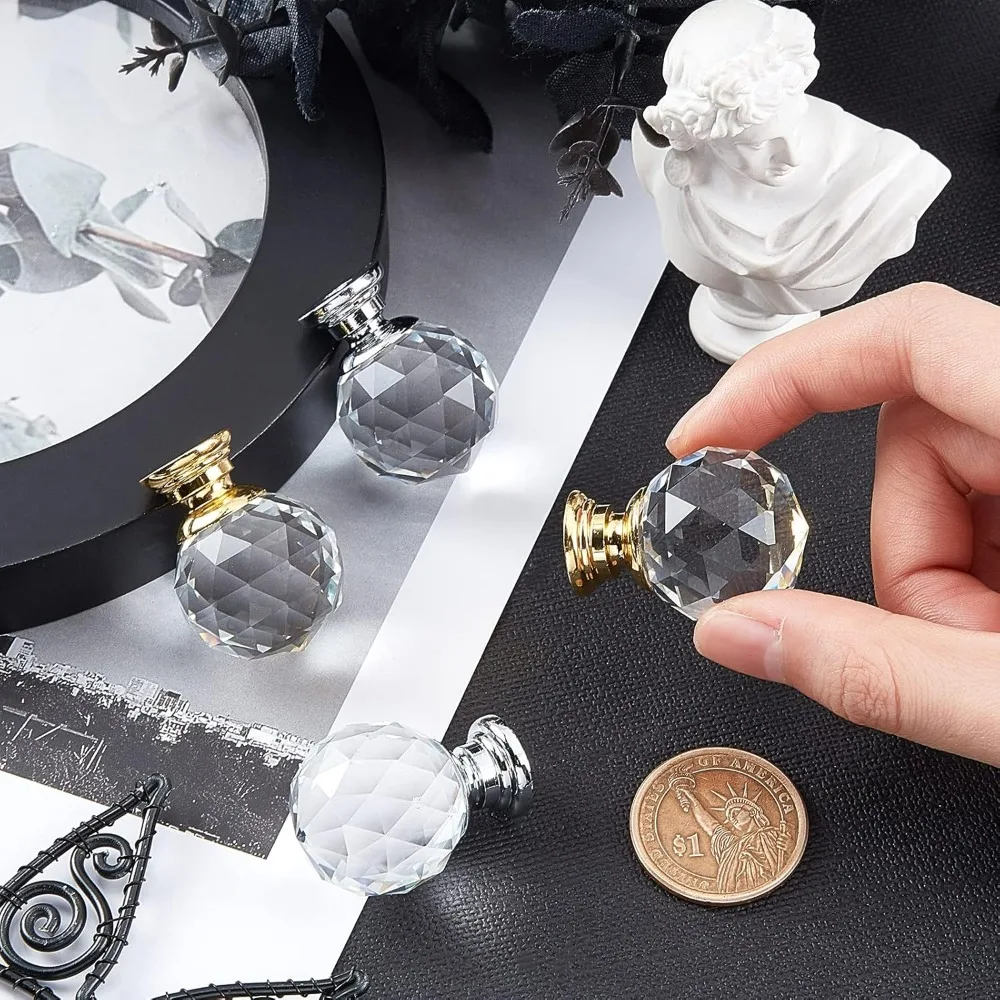 4Pcs 27mm Ball Drawer Handle 2 Colors Base Cabinet Door Knobs Crystal Pull Handles Glass Door Drawer Knobs with Screws for