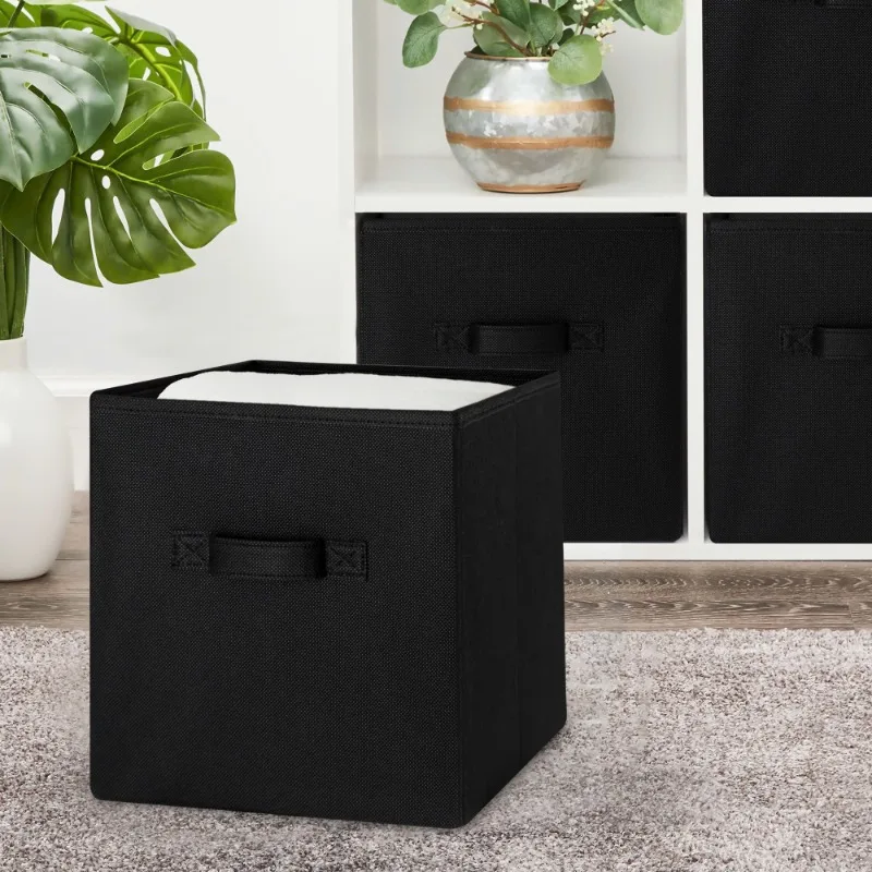 Bacs de rangement pliables en tissu, cubes, noir Johanna, 10.5 "x 10.5", paquet de 6