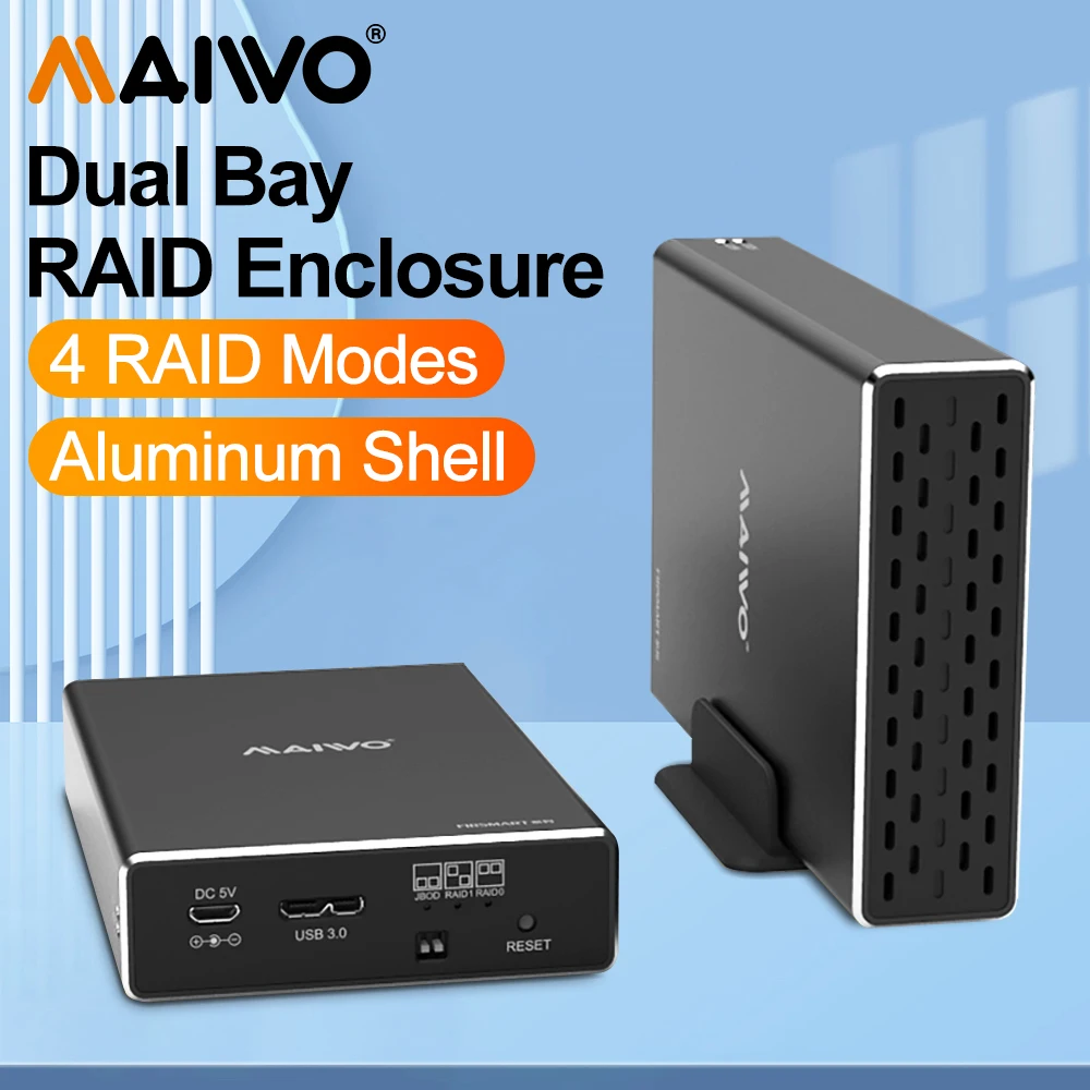 MAIWO 2.5 Inch HDD Docking Station Dual Bay External Hard Drive Enclosure Array Cabinet 2.5‘’ SATA Hard Disk Array With RAID