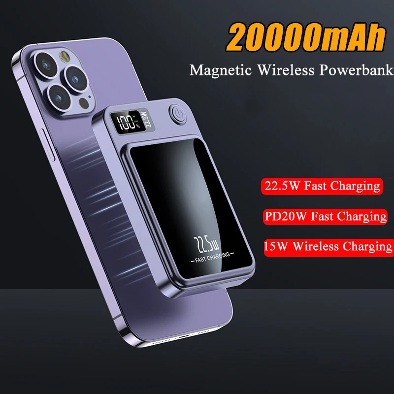 20000mAh magnetyczna ładowarka Qi Powerbank 22.5W szybkie ładowanie dla iPhone 14 13 12 11 Xiaomi Samsung Huawei Mini Powerbank