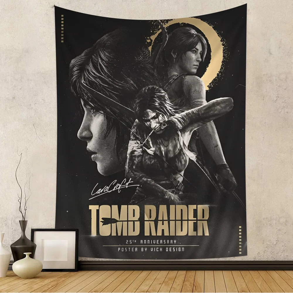 Tomb Raider Anime Colorful Tapestry Wall Hanging Hanging Tarot Hippie Wall Rugs Dorm Art Home Decor
