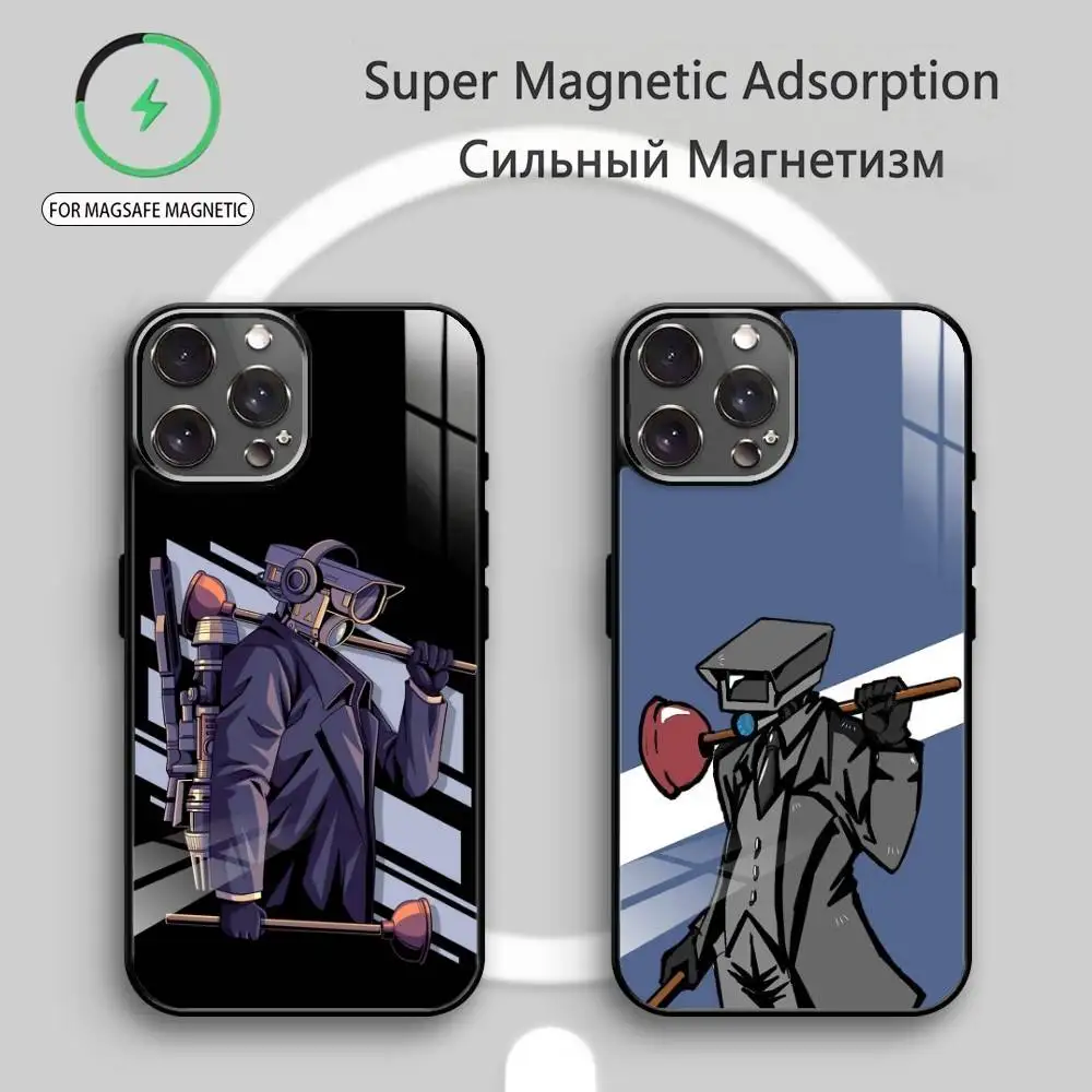 

S-Skibidi Toilet C-Camera Man Phone Case For iPhone17,16,15,14,13,12,11 Plus,Pro Max Magnetic For Magsafe Wireless Charging