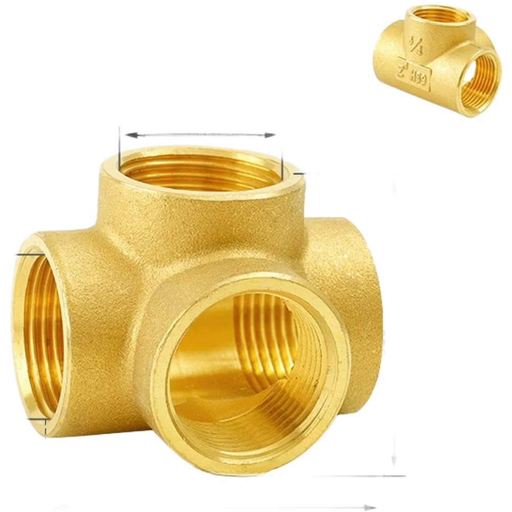 Brass Four Way Pipe Fitting For Cross Threaded Connector For Water Gas Valve Heating Cooling Parts Home Improvement Accessories