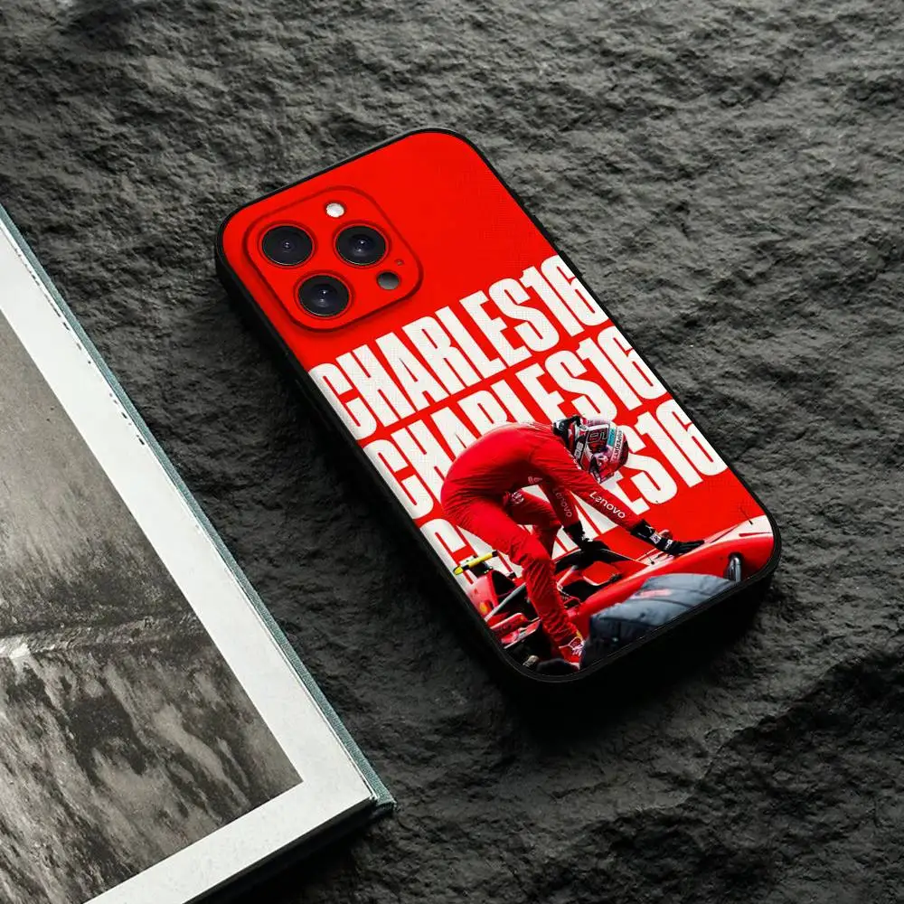 حافظة هاتف Formula 1 F1 C- Charles Leclerc غلاف أسود لهاتف آيفون 17/16/15/13/14 Pro Max/ 11 Plus/X/Xr/Xs Max/12 نماذج صغيرة