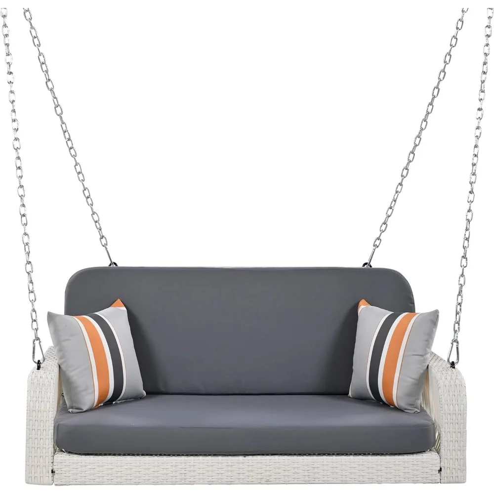 أرجوحة خوص خارجية لشخصين مع وسائد ووسائد للاسترخاء في الفناء أو بجانب حمام السباحة #3