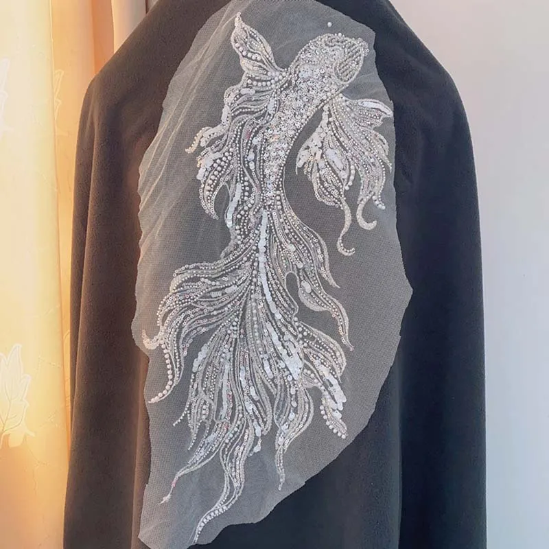 

3 комплекта серебряных блесток, вышитая рыбой аппликация, кружевная ткань, отделка, нашивка для шитья для свадебного платья, платья, одежды, поделки своими руками