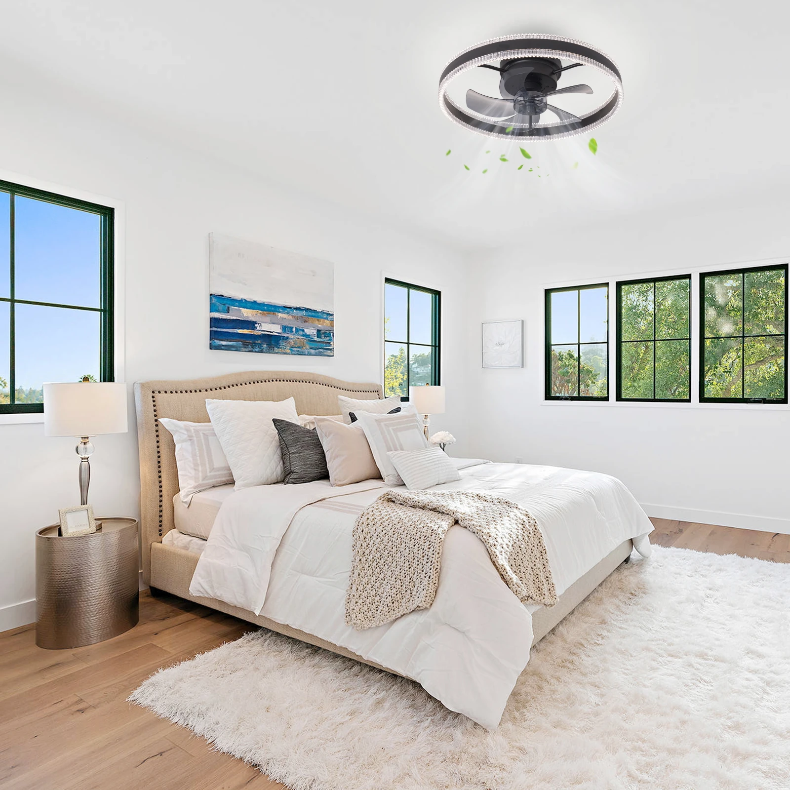 Smart Matte Black Fan Ceiling Light: Seamless LED Dimming, Remote Control with Timer, Suitable for Indoor Smart Home Decoration