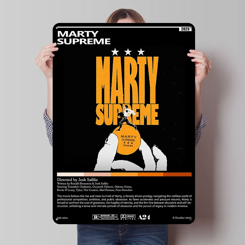Marty Supreme Movie Printed Poster Customized Retro Wall Art Vintage Metal Tin Signs for Gaming Decoration Room House Desk Decor