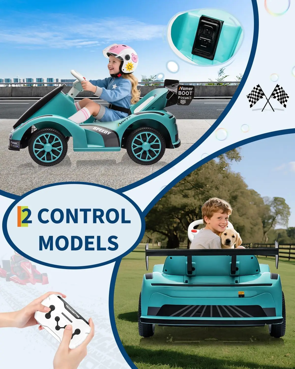 Elektrischer Racer-Gokart für Kinder, 7 Ah, batteriebetriebenes Fahrt auf dem Auto mit Fernbedienung, LED-Scheinwerfer, elektrisches Spielzeug zum Fahren für Kleinkinder