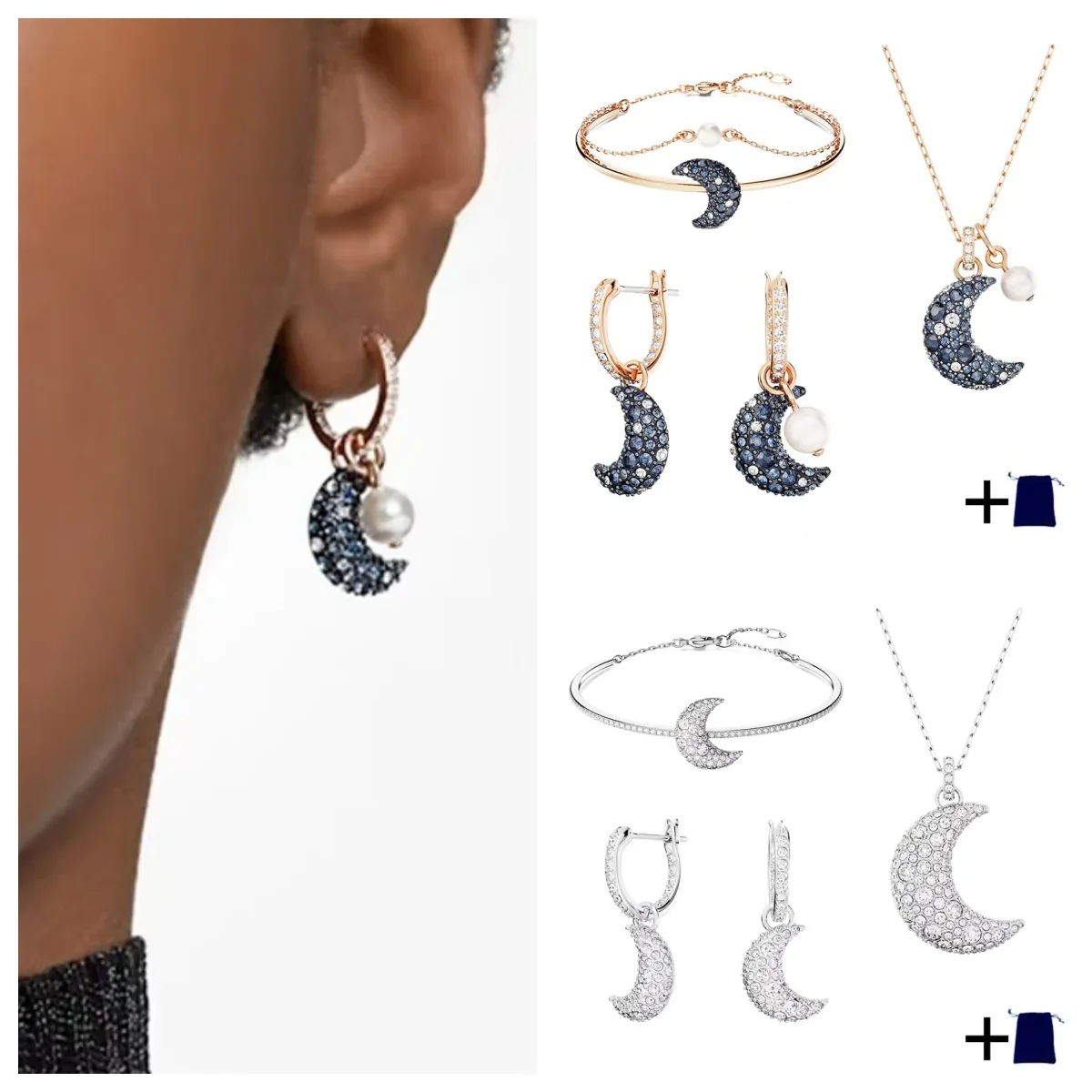 

2025 Европейский и американский новый браслет премиум-класса, простая атмосфера, ожерелье с луной, браслет, серьги-гвоздики S925, подарок на день рождения
