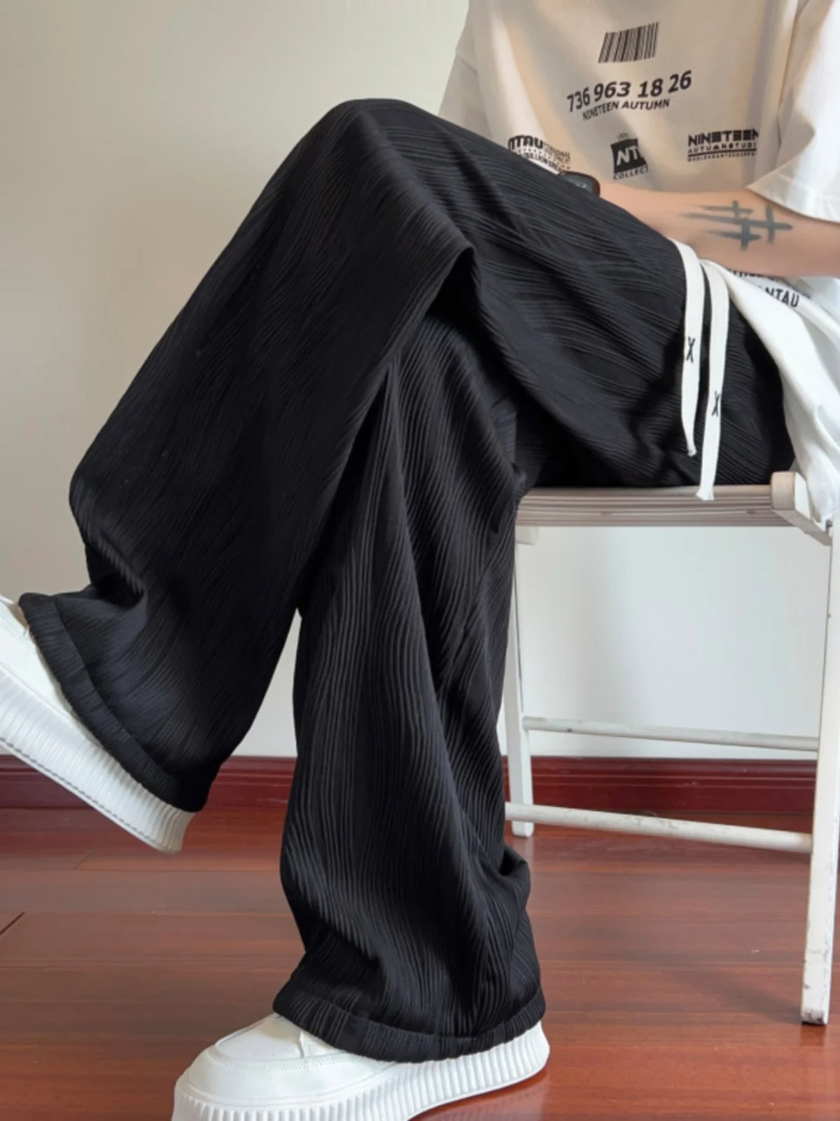 

Модные мужские повседневные брюки из ледяного шелка: летние, прохладные, свободные, в стиле BF, для отдыха, молодежные, с эластичным поясом