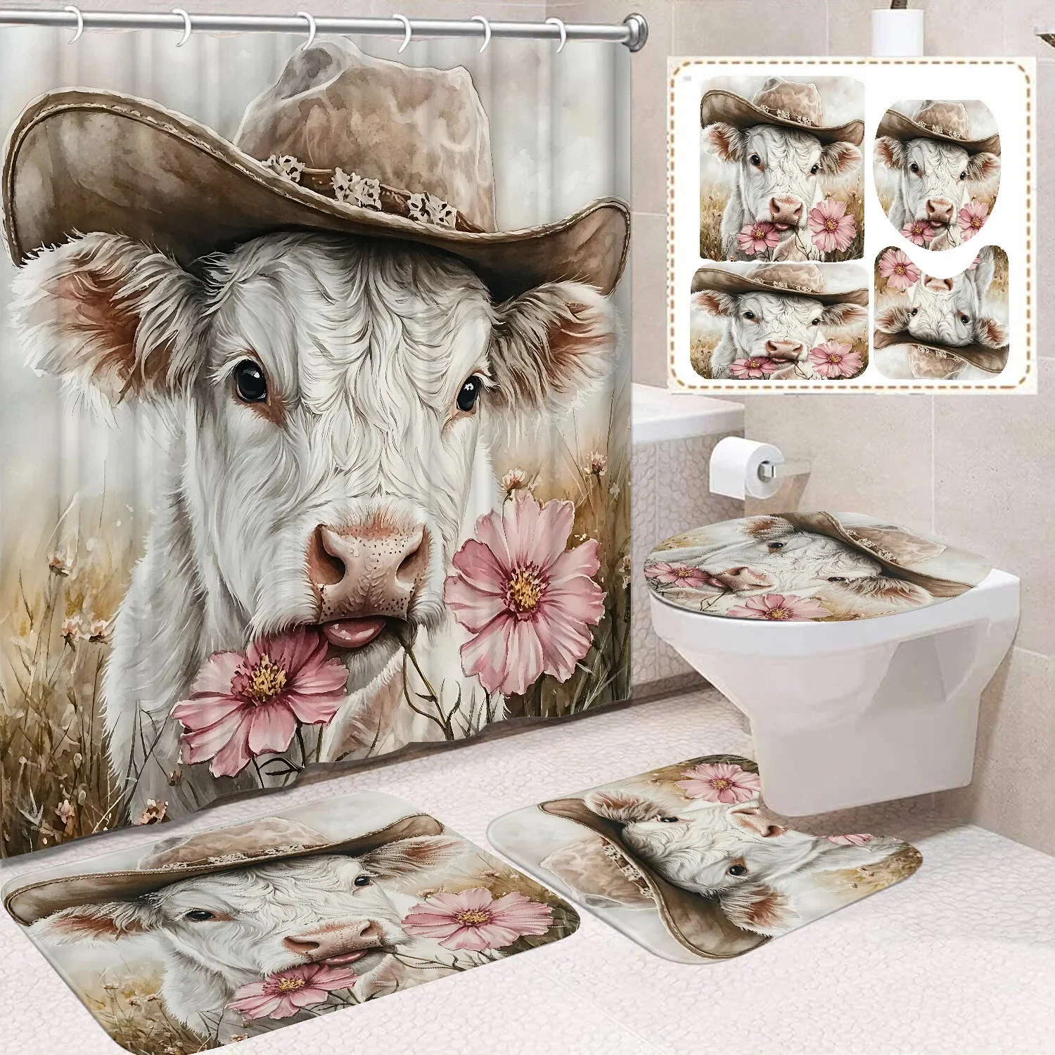 

Милая занавеска для душа с принтом хайлендского крупного рогатого скота, водонепроницаемая прочная полиэстеровая занавеска для ванной для дома, Новый год, Рождество, декор для ванной комнаты