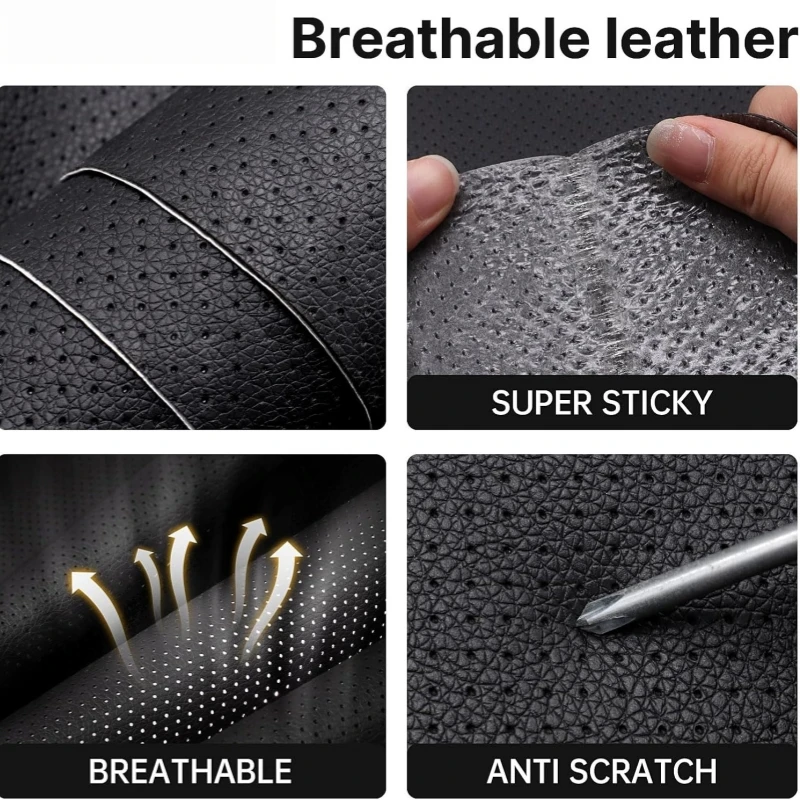 Perforated Faux Leather Repair Sticker Peel and Stick PU Leather Patch for Automotive Seat Sofa Couch DIY Repair Adhesive Fabric