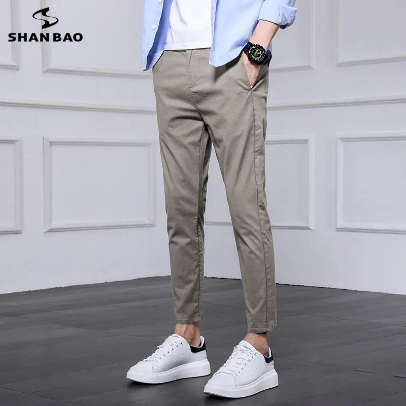 

Brand Men's Light Business Casual Pants Summer Loose Straight Quick-drying Ice Silk Pants Baggy Nine-point Pants Black Gray