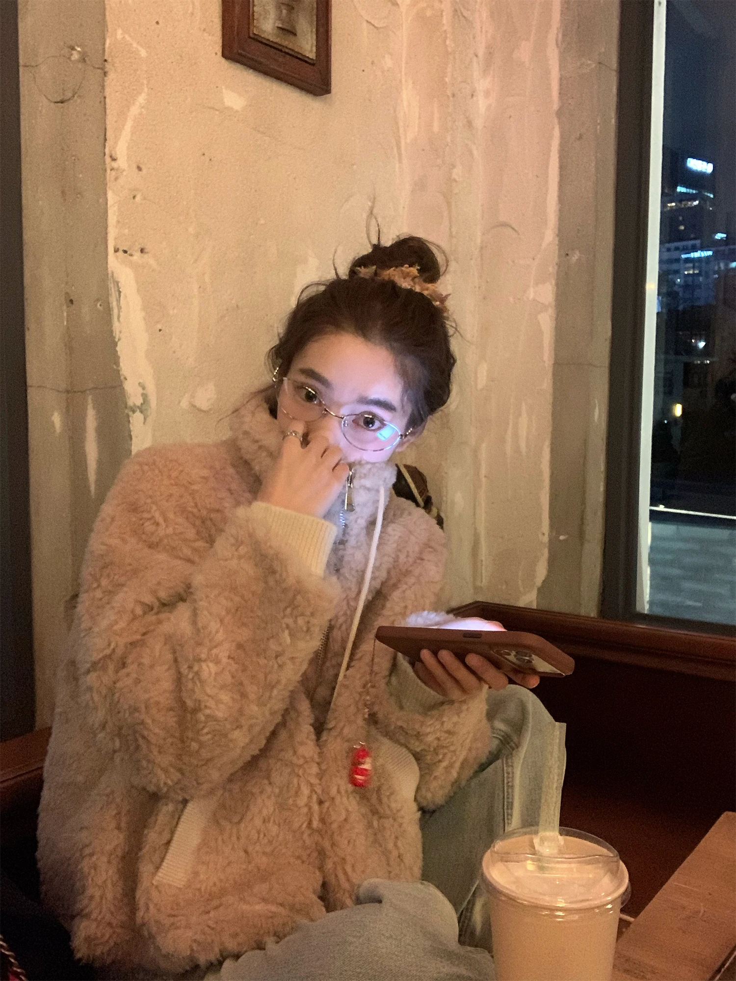 

Korean Sle Women's ort Casual Woolen Coat Stand Collar All-Match Leather Fur Inteated Winter Outerwear