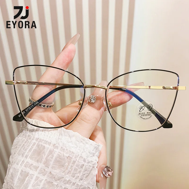 EYORA موضة النساء القط العين المعادن نظارات للقراءة مكافحة الضوء الأزرق قصر النظر و مد البصر اللونية وصفة طبية نظارات عدسة