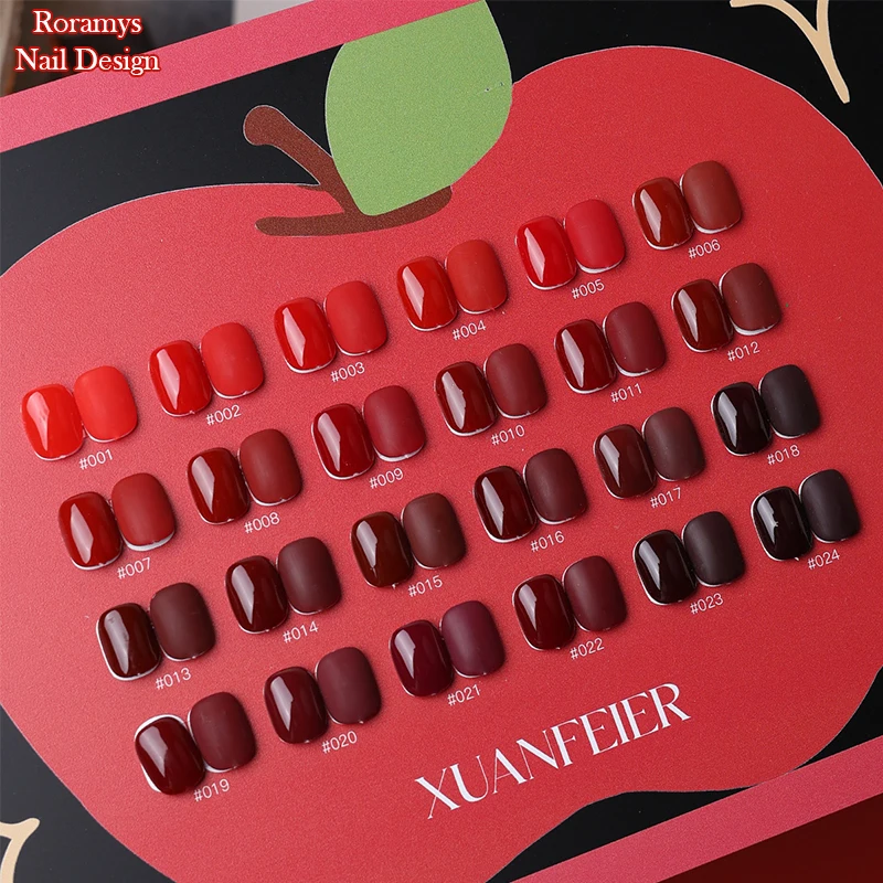 Rormays 24PCS Wine Red Gel Nail Polish Set Semi-Permanent Flash Red Varnish UV Nail Soak off Dark Black Red Nail Enamel High