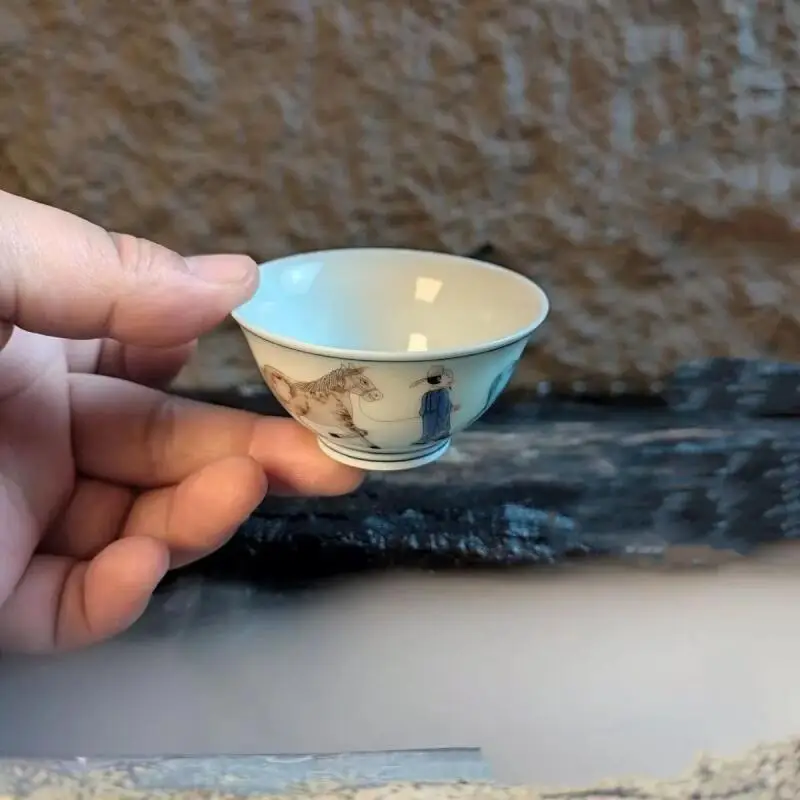 Vintage Chinese Jingdezhen Mini Doucai Tea Cup Exquisite Painting Scholar Pattern Home Desktop Decorations