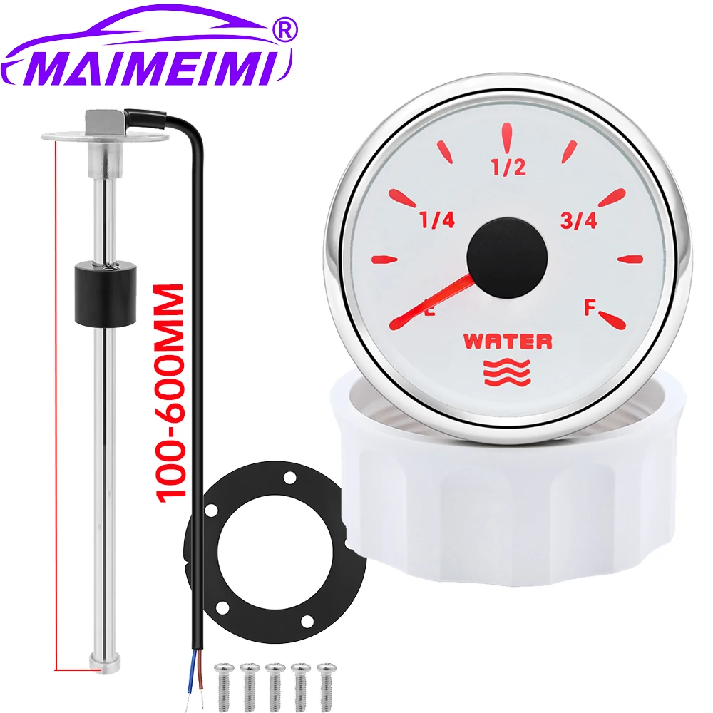    100 mm-500 mm Wasserstandssensor + 0–190 Ohm Wasserstandsmesser, 7 Farben Hintergrundbeleuchtung für Auto, Boot, 12/24 V, digitaler Zeiger, Autoanzeige