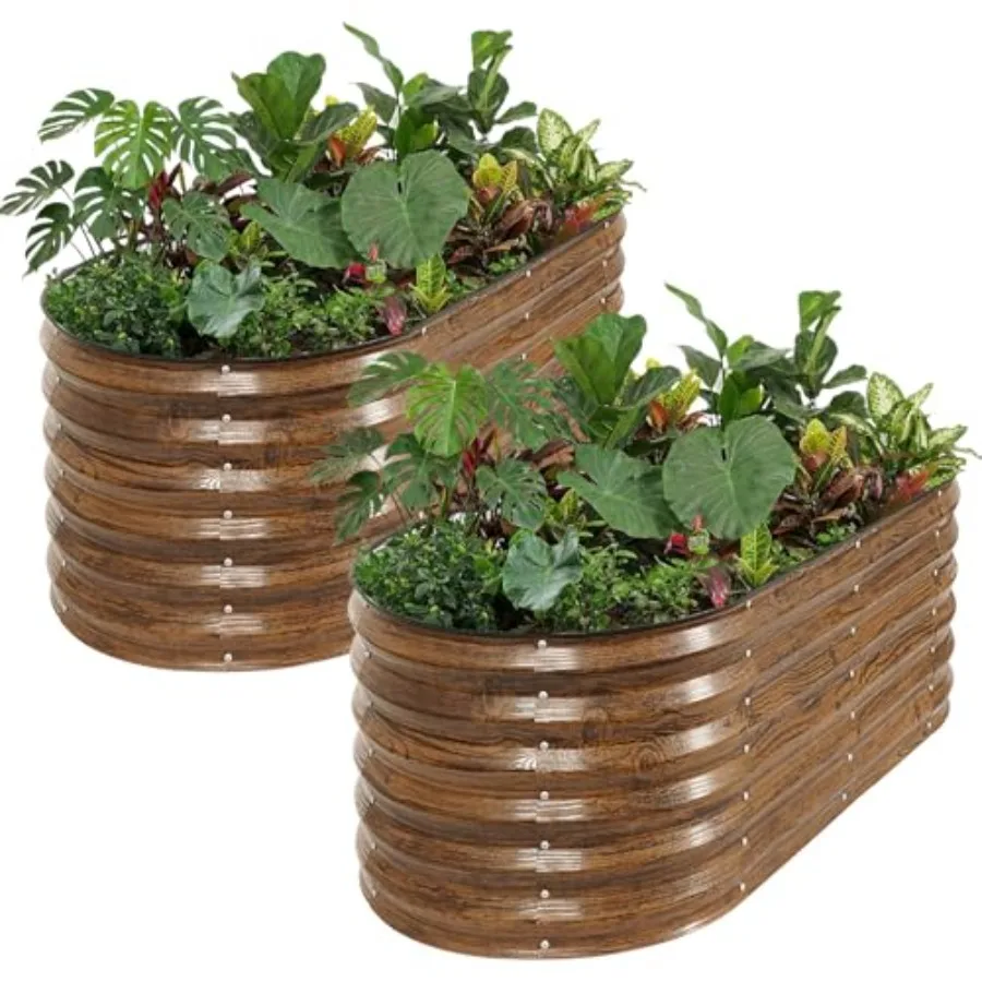 

Galvanized Raised Garden Bed Outdoor- 2PCS 4x2x1.4ft Oval Steel Raised Beds for Gardening Metal Planter Box with Protective Str