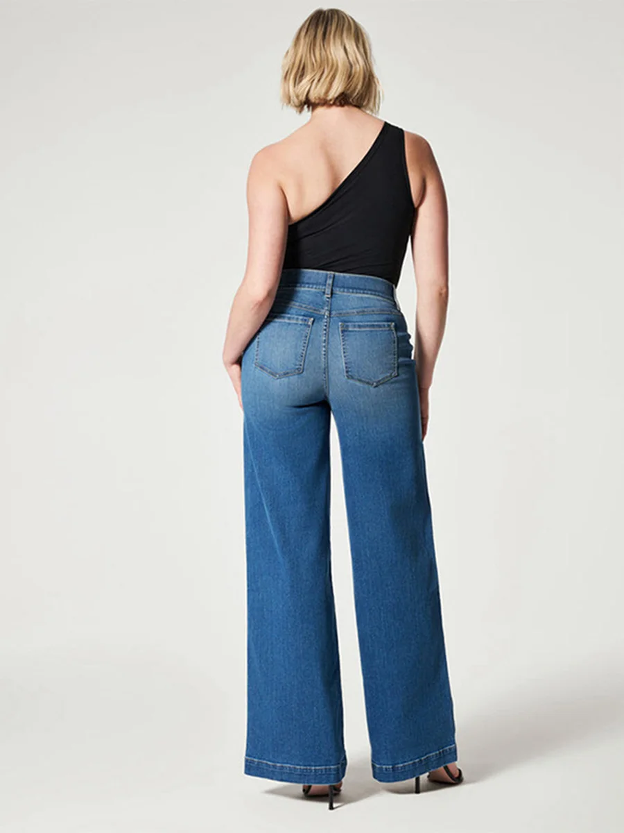 여성 패션 와이드 레그 청바지, 단색 스트레치 데님 바지, 용수철 여름 캐주얼 루즈 팬츠