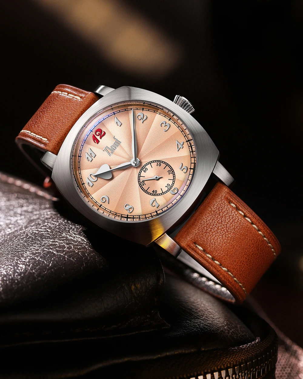 ZLONF Automatisch mechanisch horloge voor heren Vintage zalm wijzerplaat 38 mm lederen band 50 m waterdicht ST1701 Retro dress watch