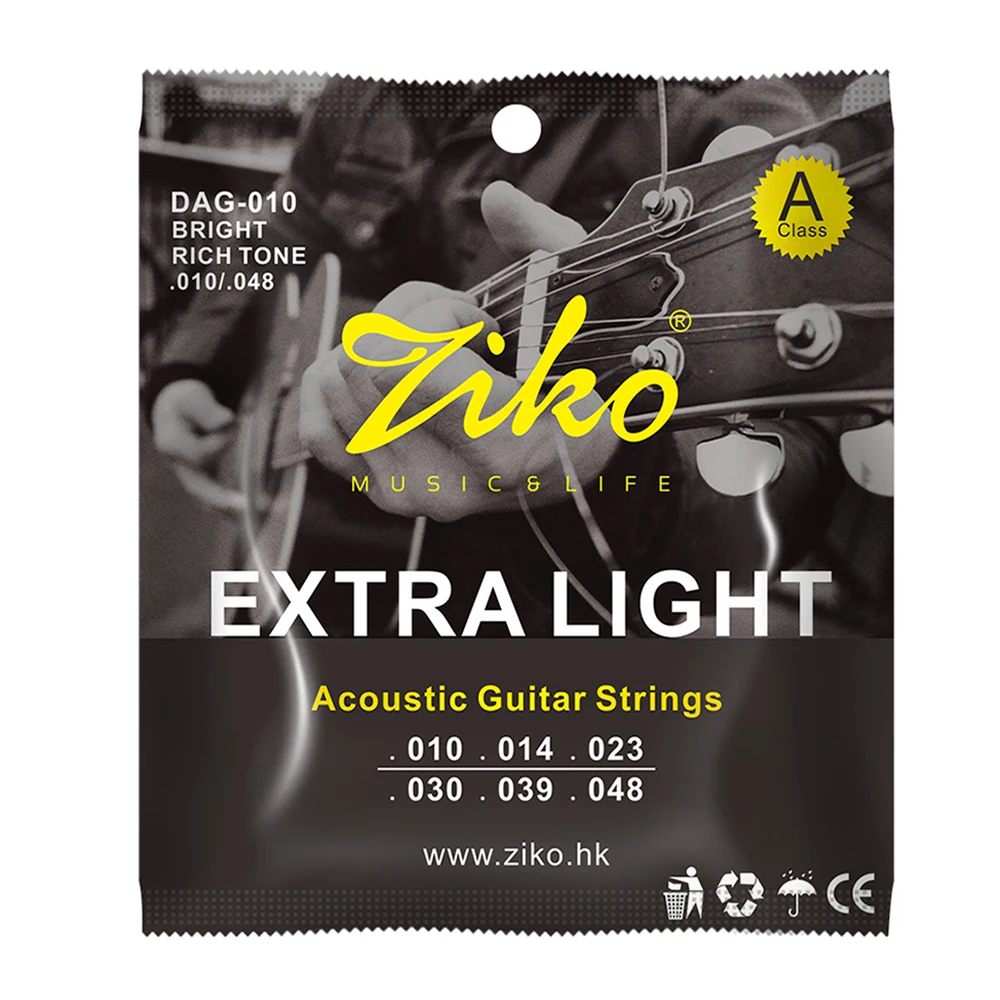 ZIKO 6 stks/set Akoestische Gitaar Snaren Stalen Kern Messing Extra Lichte Onderdelen Gitaarsnaren Muziekinstrumenten Gitaar Accessoires