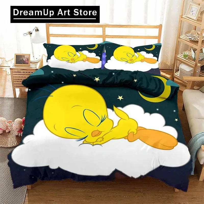 3D Print T-Tweetys Bird Bedding Set Pillowcase Cartoon Duvet Cover Double Twin Full Queen King Adult Kids Bedclothes Quilt Cover