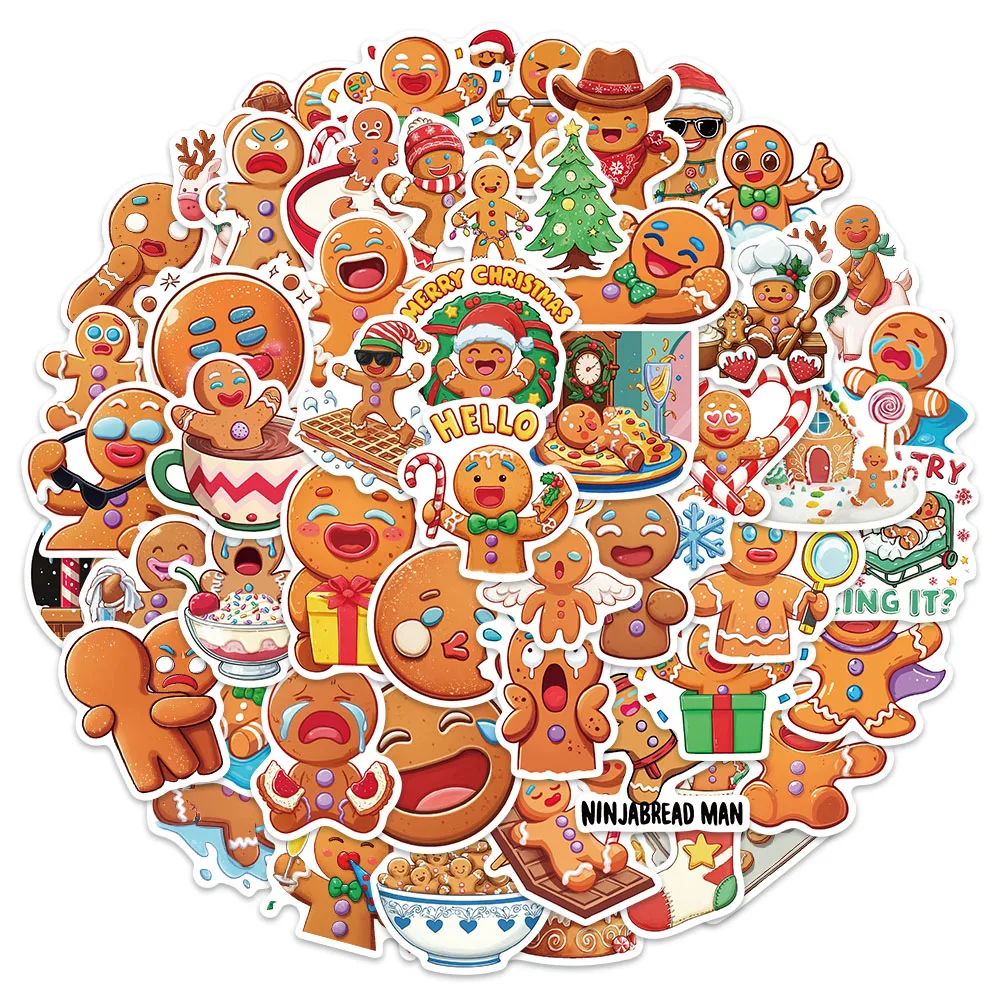 50PCS Cute Cartoon Gingerbread Man Stickers DIY Handmade Ledger Phone Case Postcard Water Cup Stickers
